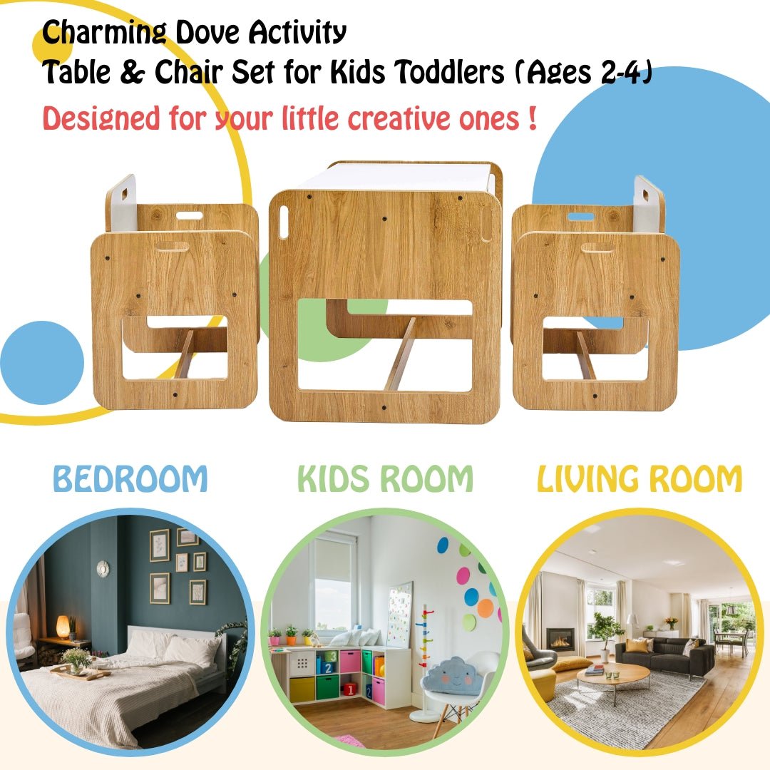 Charming Dove Activity Table & Chair Set for Kids Toddlers (Ages 2 - 4) - Montessori Kids Furniture | Jerenss