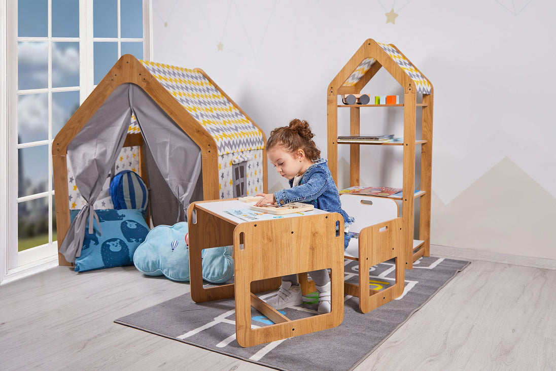 Kids Bookcase & Storage with 4 Shelves (Ages 0 - 6) - Montessori Kids Furniture | Jerenss