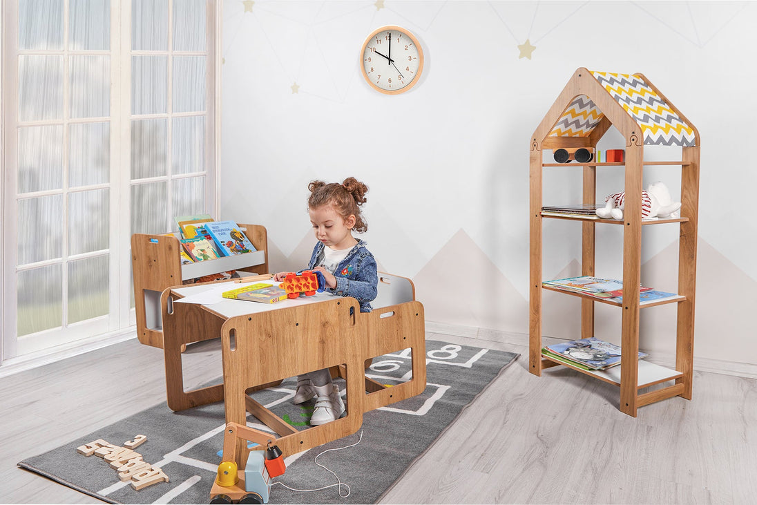 Kids Bookcase & Storage with 4 Shelves (Ages 0 - 6) - Montessori Kids Furniture | Jerenss