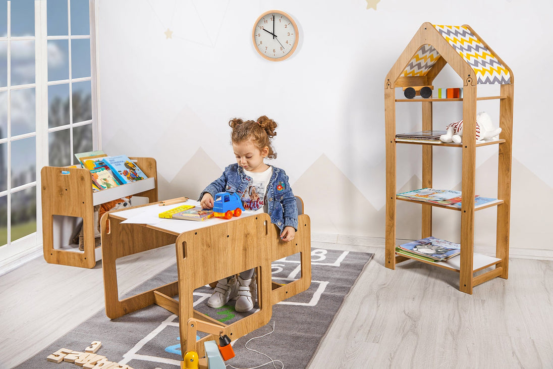 Kids Bookcase & Storage with 4 Shelves (Ages 0 - 6) - Montessori Kids Furniture | Jerenss