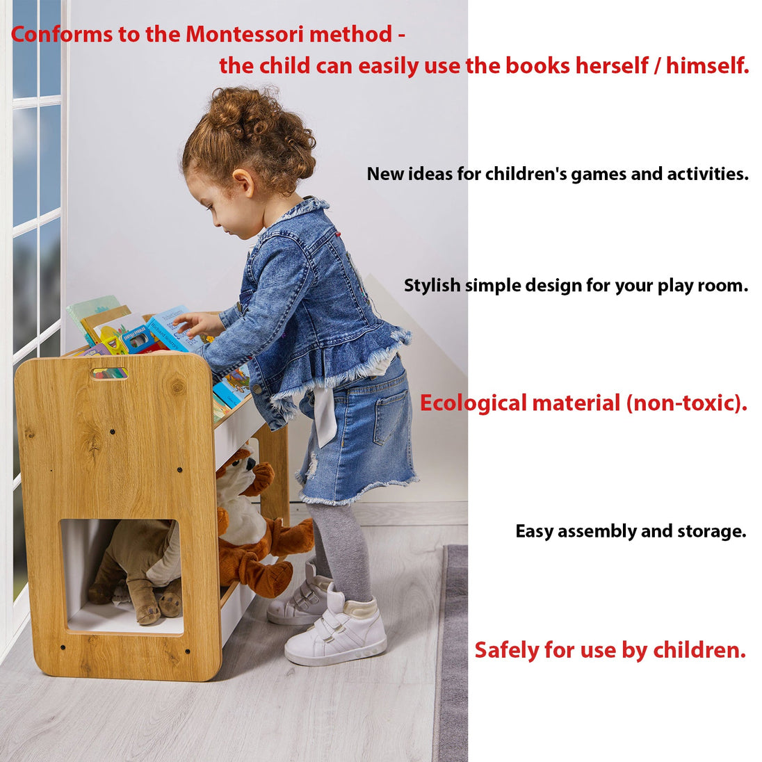 Kids Bookshelf & Storage: Dove & Natural Kids Toddlers (Ages 0 - 4) - Montessori Kids Furniture | Jerenss