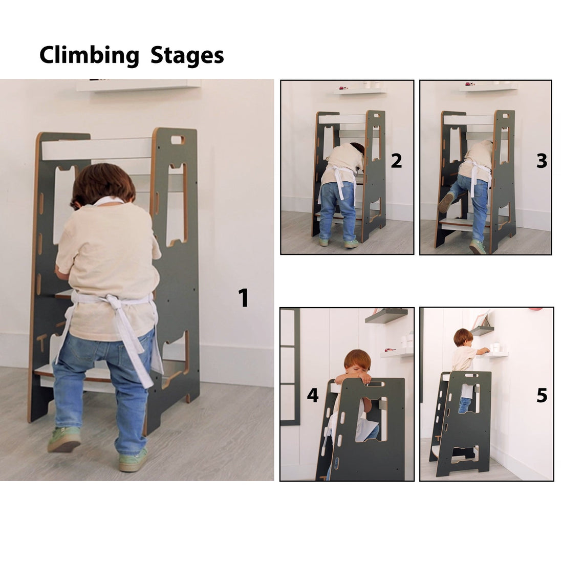 Montessori Learning Tower: Step Stool for Kitchen Helper Kids Toddlers (2 - 6) - Montessori Kids Furniture | Jerenss