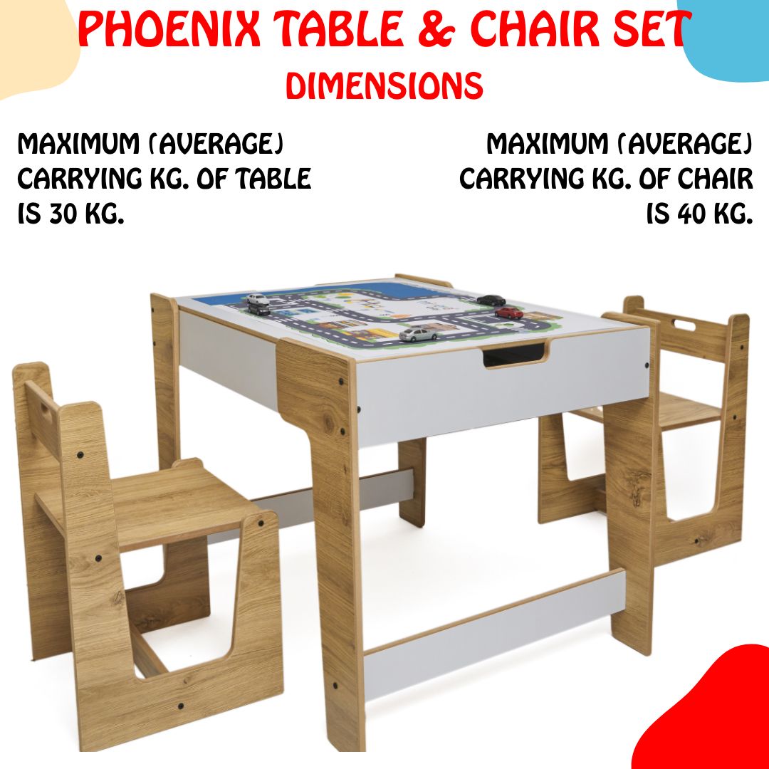 Phoenix Play Table & Chairs for Kids (Ages 2 - 4) - Montessori Kids Furniture | Jerenss
