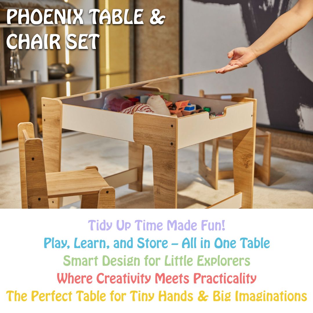 Phoenix Play Table & Chairs for Kids (Ages 2 - 4) - Montessori Kids Furniture | Jerenss