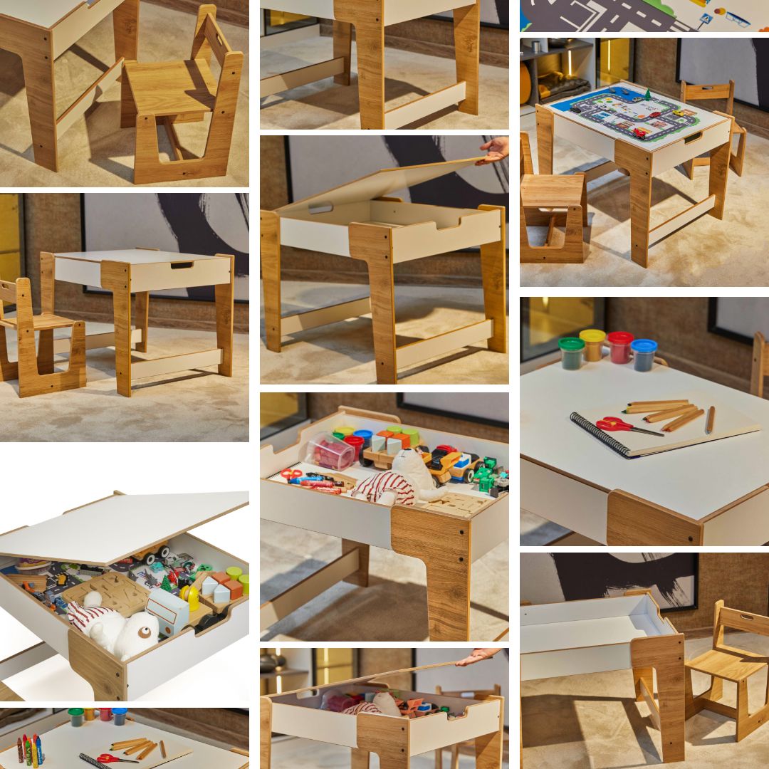 Phoenix Play Table & Chairs for Kids (Ages 2 - 4) - Montessori Kids Furniture | Jerenss