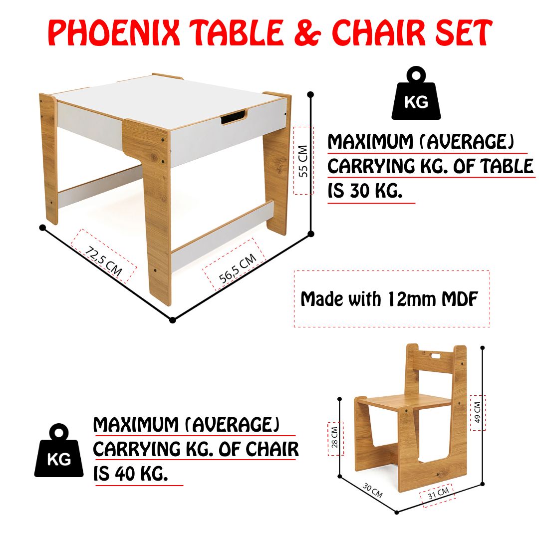 Phoenix Play Table & Chairs for Kids (Ages 2 - 4) - Montessori Kids Furniture | Jerenss