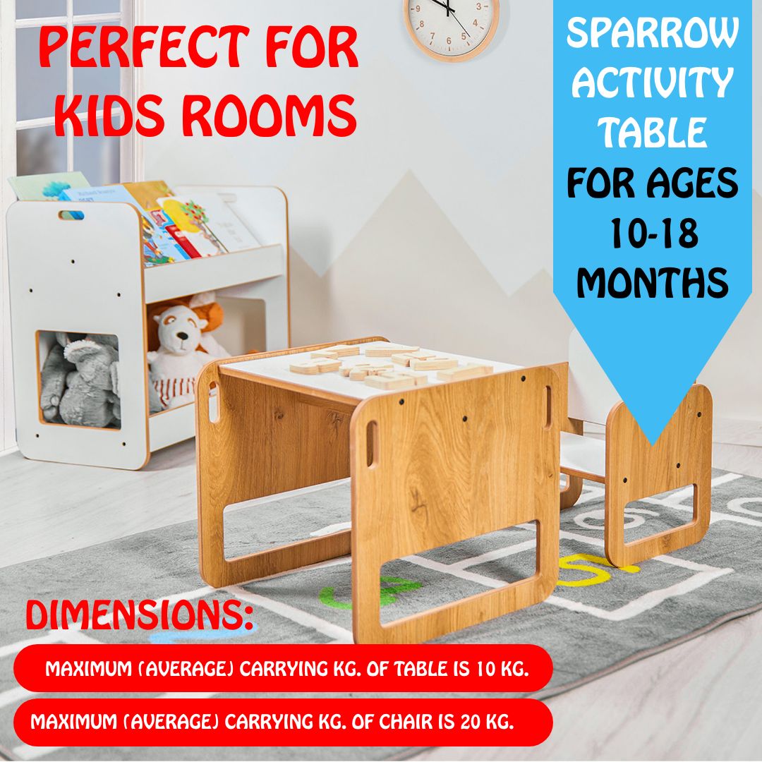 Sparrow Activity Table & Chair for Kids Toodler(Ages 10 - 18 Months) - Montessori Kids Furniture | Jerenss