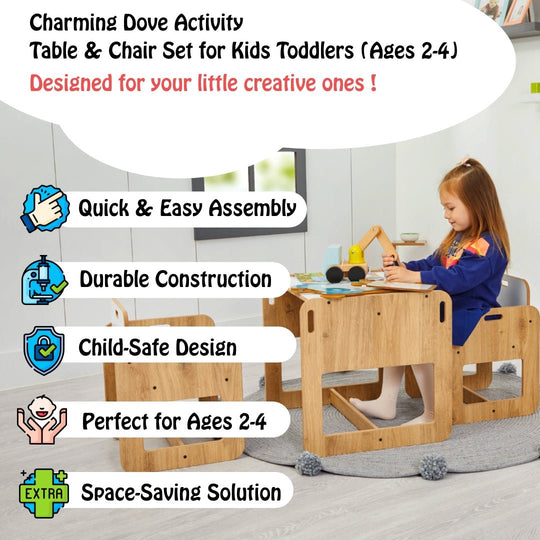 Charming Dove Activity Table & Chair Set for Kids Toddlers (Ages 2 - 4) - Montessori Kids Furniture | Jerenss