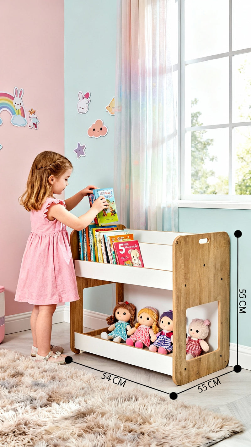 Dove and natural kids bookshelf and storage unit for ages 0 to 4