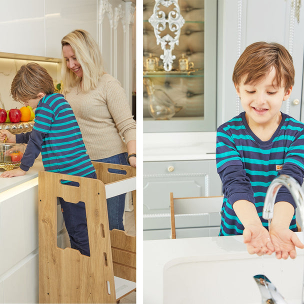 Montessori Learning Tower: Step Stool for Kitchen Helper Kids Toddlers (2 - 6) - Montessori Kids Furniture | Jerenss