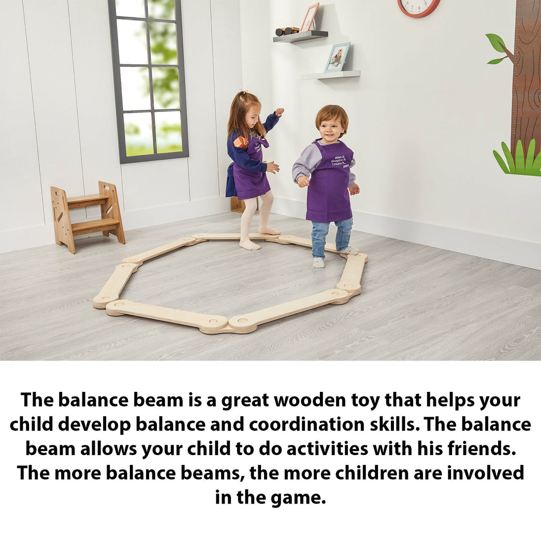 Wooden Montessori Balance Beam (Ages 2 - 8) - Montessori Kids Furniture | Jerenss